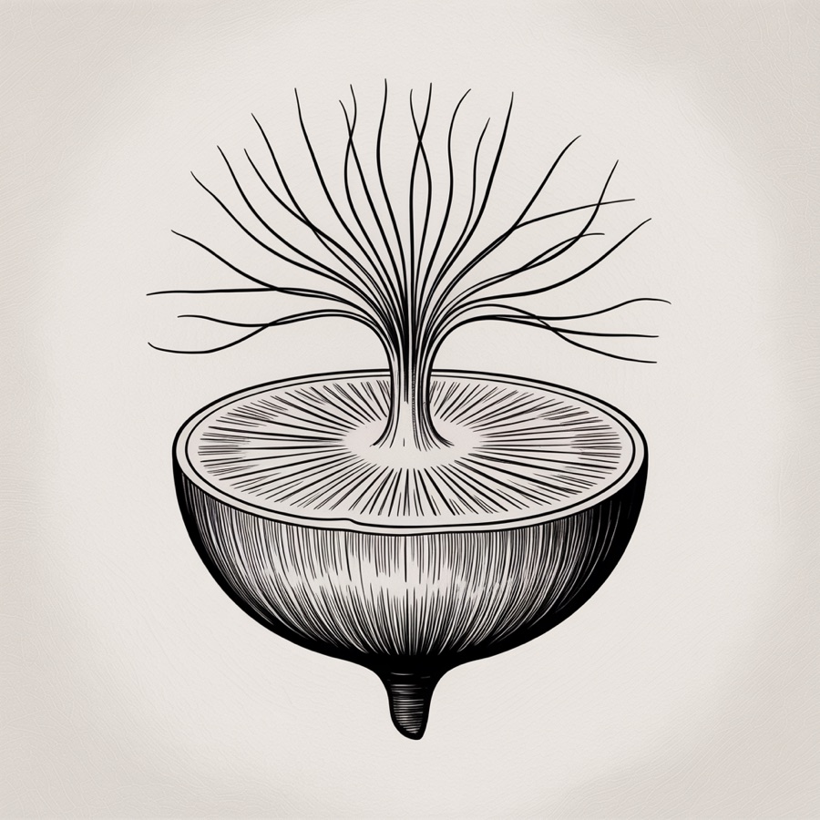 A seed pod cross-section with radiating filaments.