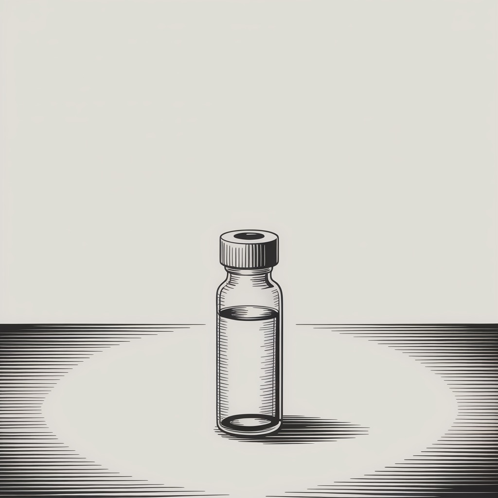 A small sealed laboratory collection vial standing upright, drawn in ink hatching.